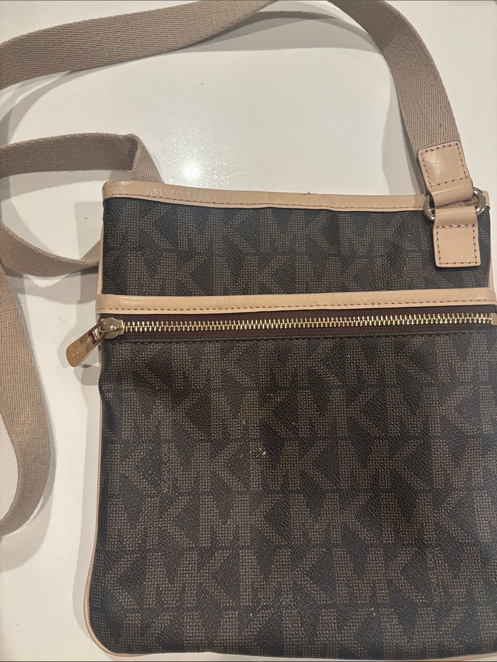 Michael Kors Brown MK Signature Messenger with Beige Trim